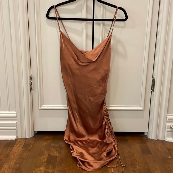 Wilfred Aritzia Brown Satin Ruched Slip Dress - Picture 2 of 5